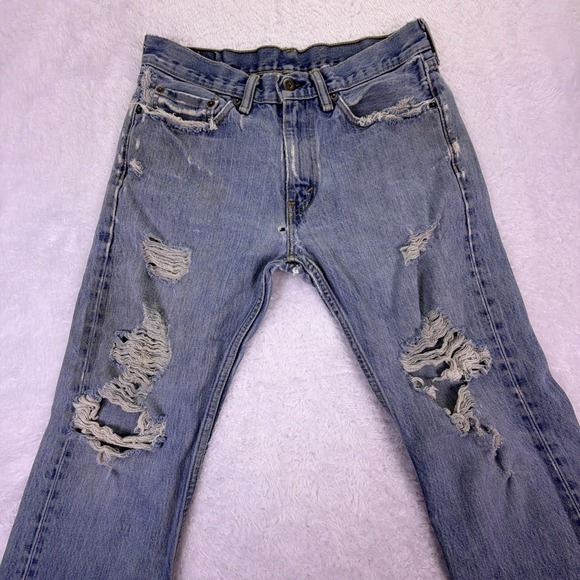 VTG Y2K Levi's Jeans 505 Straight Fit Men's 31x29 Light Wash Distressed Denim - Picture 2 of 6